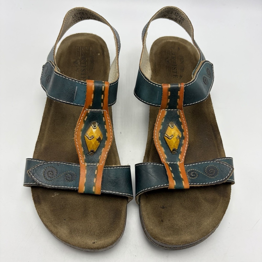 L'Artiste Spring Step Sandals Women 9.5 Leather EU 41 Wedge Green Comfort Casual